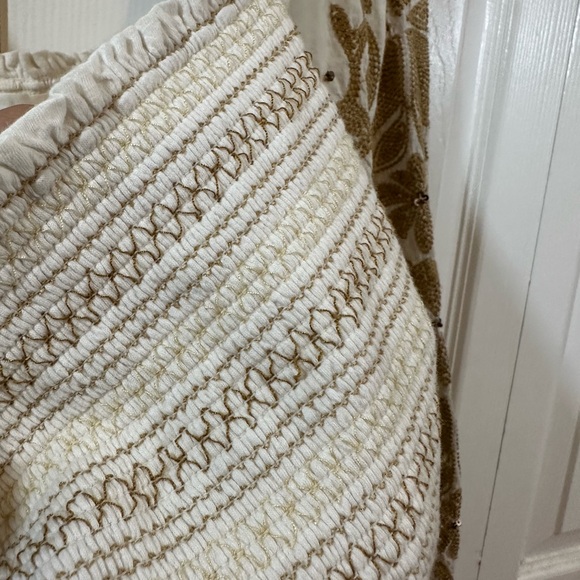 Anthropologie white Womens blouse, with tan embroidery and small brown sequins - Picture 4 of 9